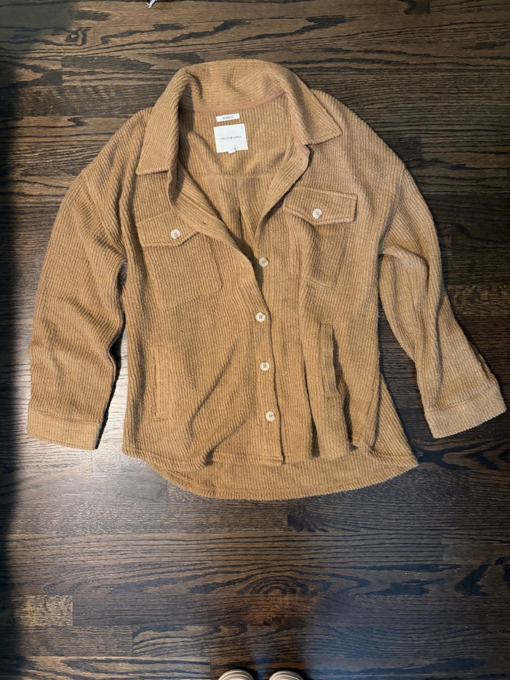 Thread & Supply Button-Up Cardigan in Camel Brown